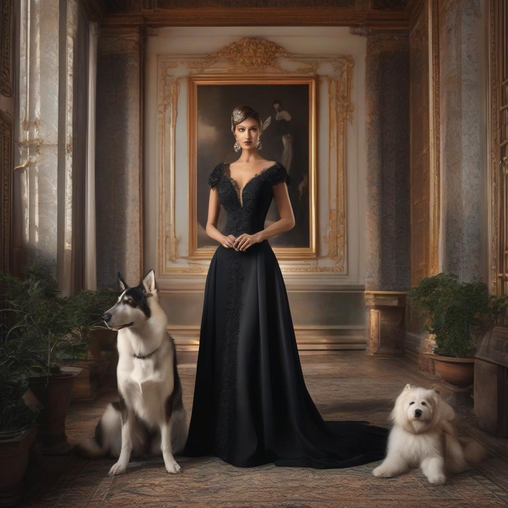  "Vintage sad beauty in black dress with dog in the 1990s." hyperrealistic, full body, detailed clothing, highly detailed, cinematic lighting, stunningly beautiful, intricate, sharp focus, f/1. 8, 85mm, (centered image composition), (professionally color graded), ((bright soft diffused light)), volumetric fog, trending on instagram, trending on tumblr, HDR 4K, 8K