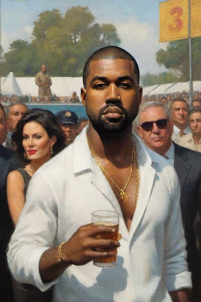  , When I think of Kanye West, I picture a bold and confident figure who has made a significant impact on the music and fashion industries. Kanye is known for his distinctive personal style, often wearing oversized or avant garde clothing that reflects his unique artistic vision. He is also recognized for his outspoken personality and his willingness to challenge the status quo. Kanye's image is often associated with a sense of innovation, creativity, and a strong, unapologetic presence in the public eye. hyperrealistic, full body, detailed clothing, highly detailed, cinematic lighting, stunningly beautiful, intricate, sharp focus, f/1. 8, 85mm, (centered image composition), (professionally color graded), ((bright soft diffused light)), volumetric fog, trending on instagram, trending on tumblr, HDR 4K, 8K