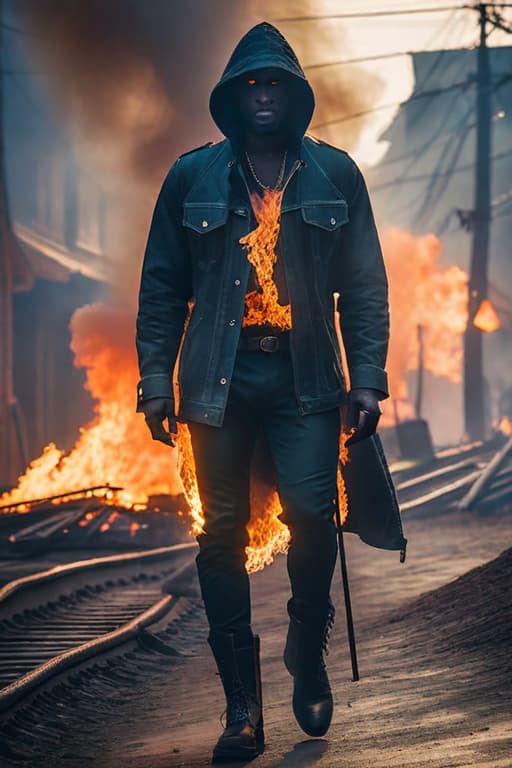  Pitchfork in fire hyperrealistic, full body, detailed clothing, highly detailed, cinematic lighting, stunningly beautiful, intricate, sharp focus, f/1. 8, 85mm, (centered image composition), (professionally color graded), ((bright soft diffused light)), volumetric fog, trending on instagram, trending on tumblr, HDR 4K, 8K