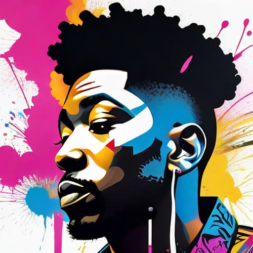  ((white background)),Banksy style, graffiti style Impactful composition, neon heat splash paint across the shape of a Side view of black man with rich afro hair, ((artistic)), body shoot, high detail, vibrant, urban, detailed, tag, mural hyperrealistic, full body, detailed clothing, highly detailed, cinematic lighting, stunningly beautiful, intricate, sharp focus, f/1. 8, 85mm, (centered image composition), (professionally color graded), ((bright soft diffused light)), volumetric fog, trending on instagram, trending on tumblr, HDR 4K, 8K