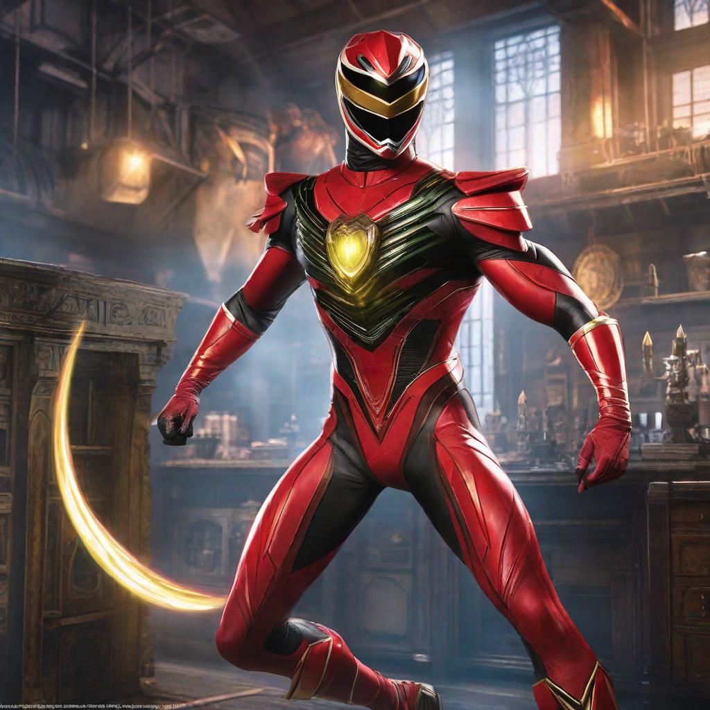  a single power ranger with technological design that its colors are mainly night black and secondary colors are redwood and earth yellow, anime concept art by Hayao Miyazaki, featured on pixiv, fantasy art, concept art, official art, high detailed hyperrealistic, full body, detailed clothing, highly detailed, cinematic lighting, stunningly beautiful, intricate, sharp focus, f/1. 8, 85mm, (centered image composition), (professionally color graded), ((bright soft diffused light)), volumetric fog, trending on instagram, trending on tumblr, HDR 4K, 8K