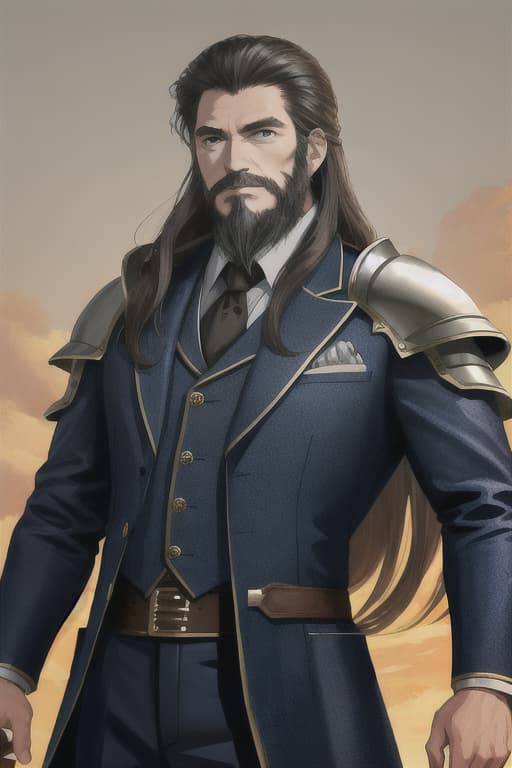  Cool middle -aged uncle, dandy, armor, beard, long hair