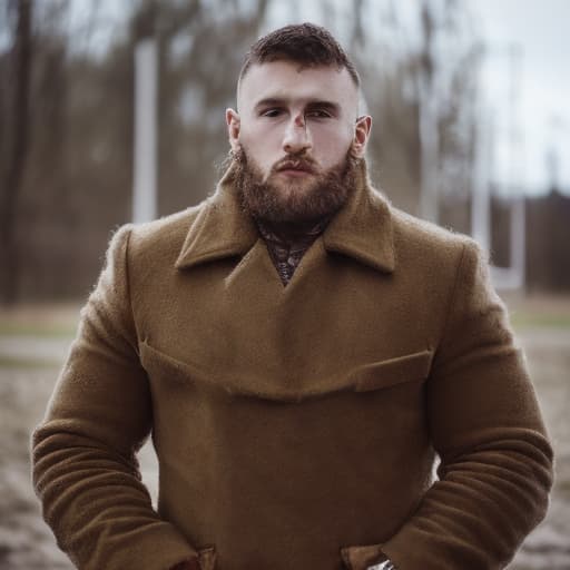 portrait+ style Russian queer rugby player brunette hunk dude face