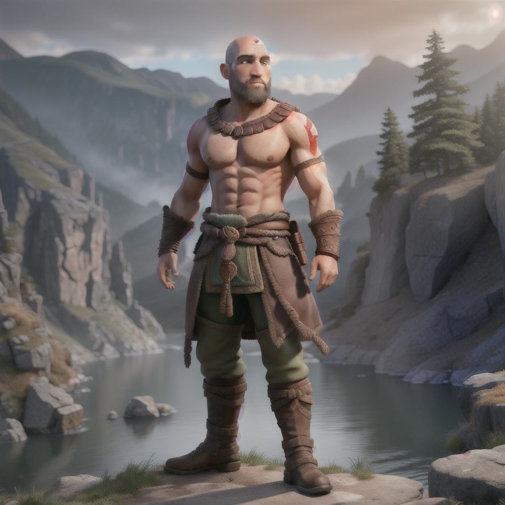  God of war hyperrealistic, full body, detailed clothing, highly detailed, cinematic lighting, stunningly beautiful, intricate, sharp focus, f/1. 8, 85mm, (centered image composition), (professionally color graded), ((bright soft diffused light)), volumetric fog, trending on instagram, trending on tumblr, HDR 4K, 8K