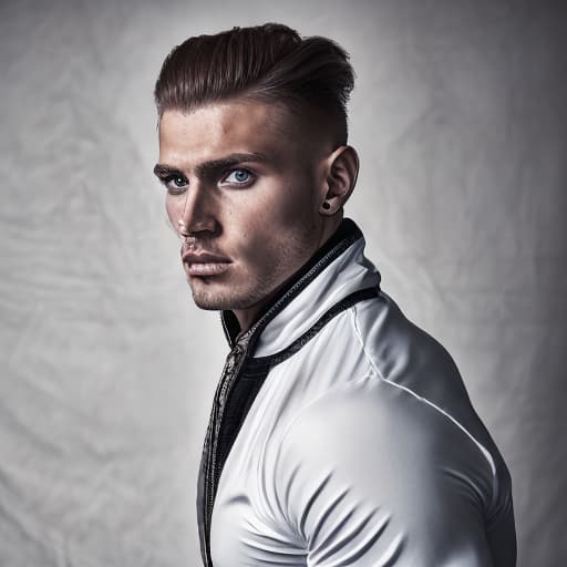 portrait+ style Russian queer fitness model blonde hunk dude face