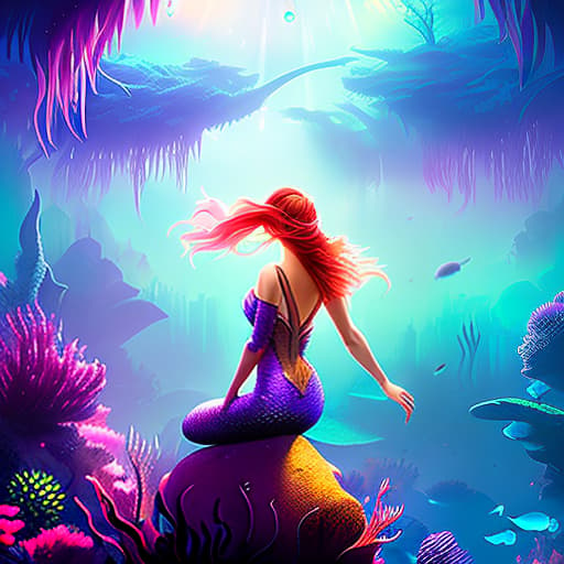 nvinkpunk 1 beautiful mermaid, underwater, with syoer long, flowing blond hair, elegant pose, surrounded by vibrant colored fish and beautiful coral reef landscap hyperrealistic, full body, detailed clothing, highly detailed, cinematic lighting, stunningly beautiful, intricate, sharp focus, f/1. 8, 85mm, (centered image composition), (professionally color graded), ((bright soft diffused light)), volumetric fog, trending on instagram, trending on tumblr, HDR 4K, 8K