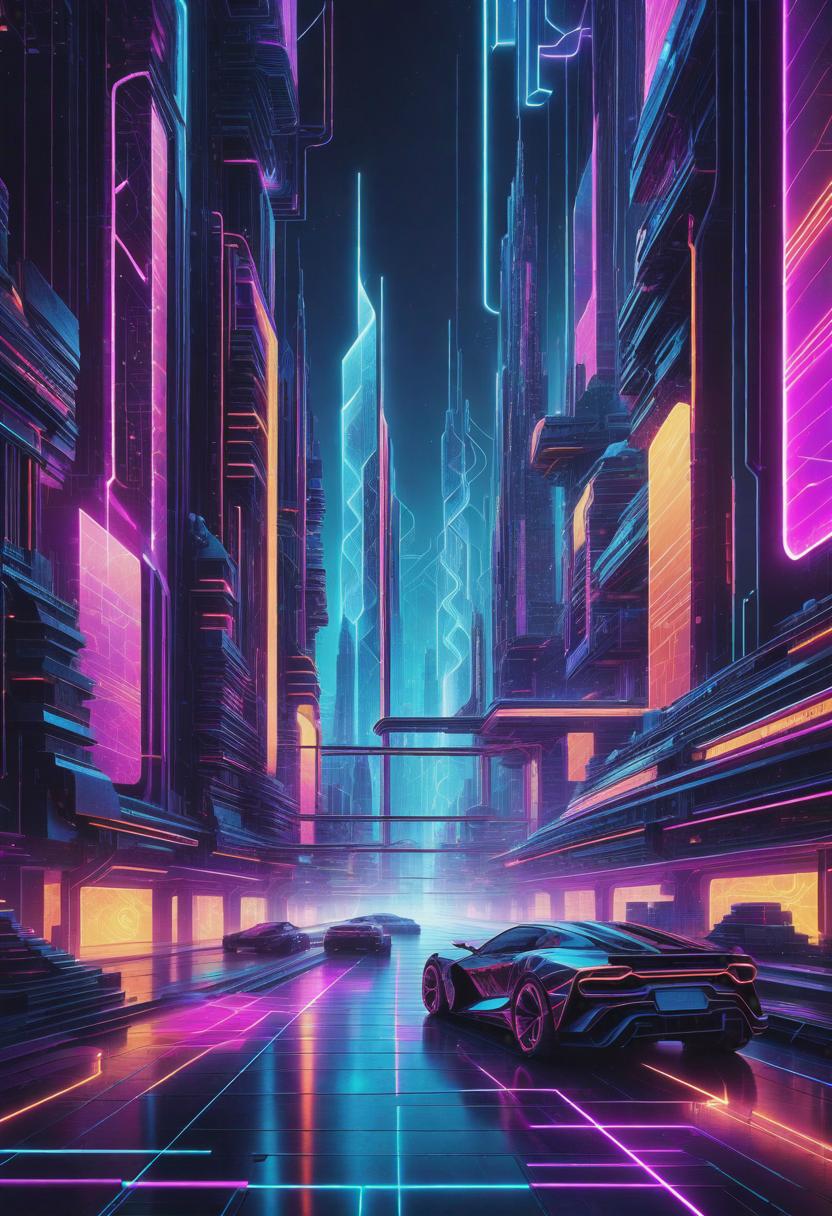  1. A vibrant and surreal landscape of neon-colored geometric shapes twisting and merging, illuminated by the soft glow of pulsating pixellated lights.

2. An abstract representation of data flowing through a digital realm, with intricate circuitry patterns and holographic elements radiating an otherworldly glow against a dark, cyberpunk backdrop.

3. A futuristic cityscape rendered in 8-bit style, with pixelated buildings towering over a grid-like street system illuminated by retro neon signs, capturing a nostalgic essence of the digital era.

4. An ethereal portrait of a humanoid figure composed of glitched and fragmented digital elements, their face obscured by pixelated distortions that beautifully blend with the vibrant, glitch art-insp hyperrealistic, full body, detailed clothing, highly detailed, cinematic lighting, stunningly beautiful, intricate, sharp focus, f/1. 8, 85mm, (centered image composition), (professionally color graded), ((bright soft diffused light)), volumetric fog, trending on instagram, trending on tumblr, HDR 4K, 8K