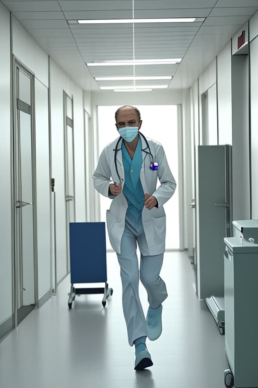  Imagine a doctor running in the passage of an hospital