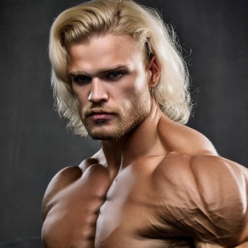 portrait+ style Russian queer IFBB blonde hunk dude face