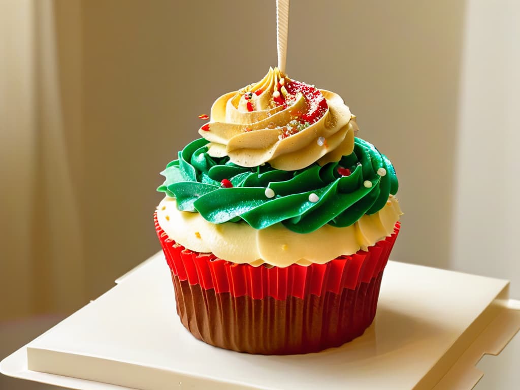  A closeup, highly detailed image of a delicate, intricately decorated AR cupcake suspended in the air, showcasing vibrant colors and intricate details in the frosting and toppings. The background is blurred to emphasize the fine details of the cupcake, with soft, natural lighting highlighting its textures and design. hyperrealistic, full body, detailed clothing, highly detailed, cinematic lighting, stunningly beautiful, intricate, sharp focus, f/1. 8, 85mm, (centered image composition), (professionally color graded), ((bright soft diffused light)), volumetric fog, trending on instagram, trending on tumblr, HDR 4K, 8K