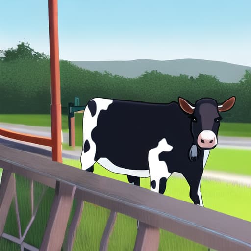  cow with legs on a fence
