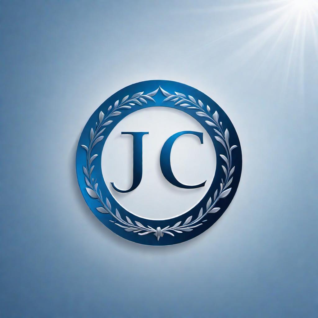  A business logo featuring the initials JC. The design should be sleek and modern, with clean lines and a professional look. Use a combination of blue and silver colors to convey trust and sophistication. The initials should be prominently featured, with a subtle, abstract background that doesn't distract from the main initials. hyperrealistic, full body, detailed clothing, highly detailed, cinematic lighting, stunningly beautiful, intricate, sharp focus, f/1. 8, 85mm, (centered image composition), (professionally color graded), ((bright soft diffused light)), volumetric fog, trending on instagram, trending on tumblr, HDR 4K, 8K