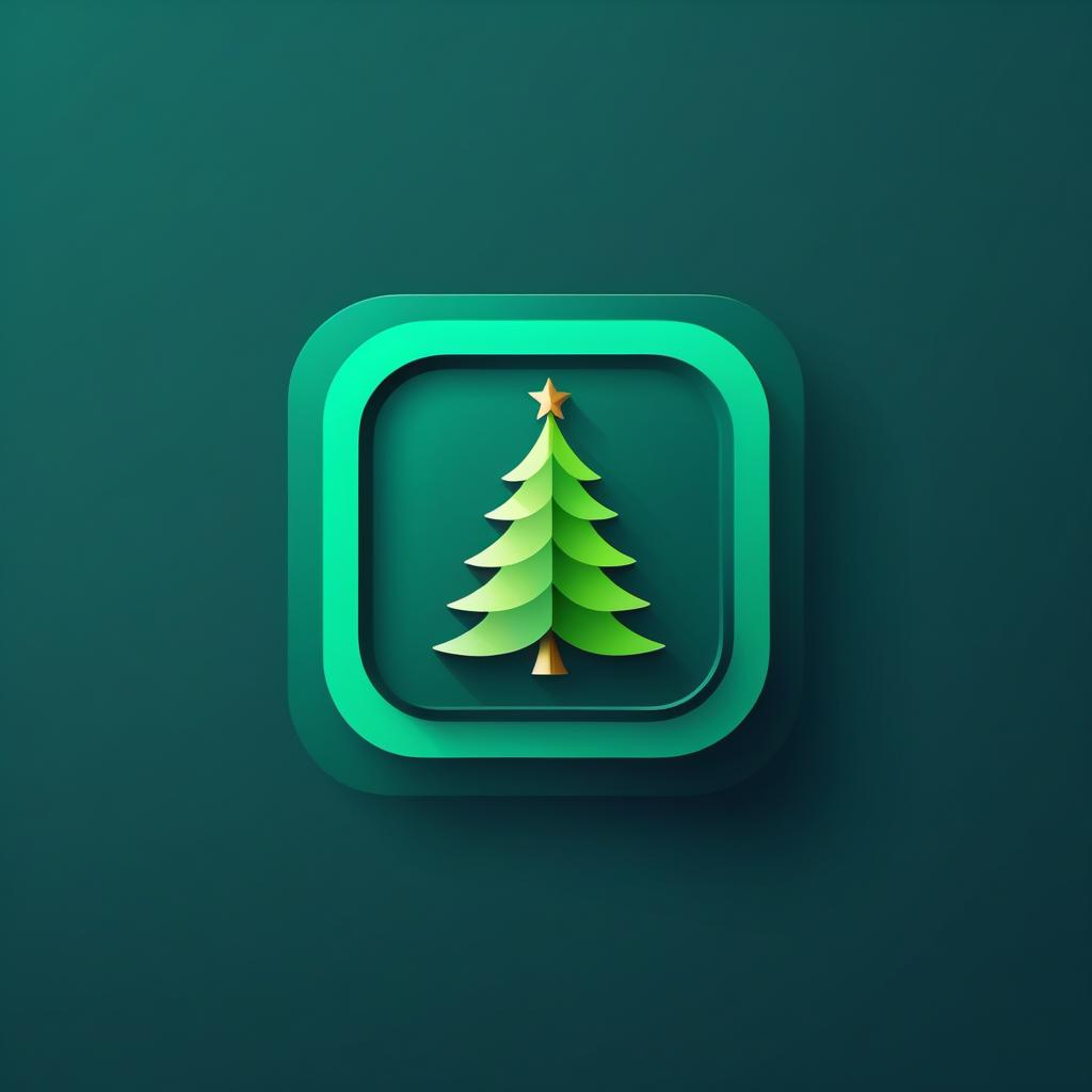  rounded edges square mobile app logo design, flat vector, minimalistic, icon of Christmas tree