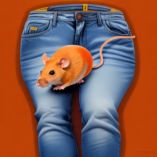  a hyper realistic image of an orange muscular mouse on blue shirt and jeans trousers