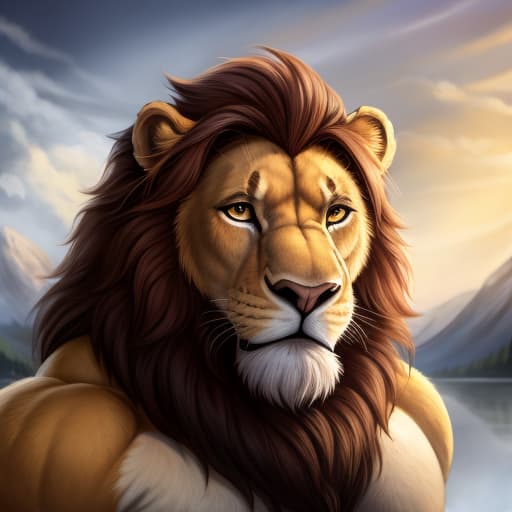  lion，muscle，, open eyes, digital art, masterpiece, 4k, fine details,