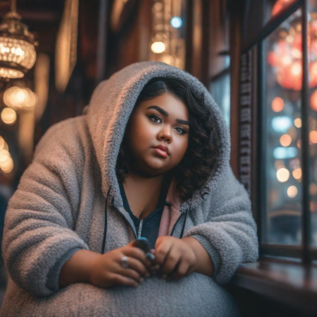  big girl detailed, cute, hyper detail, full HD hyperrealistic, full body, detailed clothing, highly detailed, cinematic lighting, stunningly beautiful, intricate, sharp focus, f/1. 8, 85mm, (centered image composition), (professionally color graded), ((bright soft diffused light)), volumetric fog, trending on instagram, trending on tumblr, HDR 4K, 8K