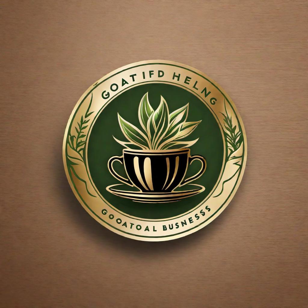  Create a logo for a new business called 'GOATIFIED HEALING.' The business specializes in selling natural herbs worldwide. The brand's color palette includes black, gold, green, and white. The logo must feature a stylized cup filled with natural herbs, with steam rising from it, embodying warmth and healing. The logo should be designed to convey an organic, luxurious vibe, suitable for all social media platforms to promote the upcoming business launch. hyperrealistic, full body, detailed clothing, highly detailed, cinematic lighting, stunningly beautiful, intricate, sharp focus, f/1. 8, 85mm, (centered image composition), (professionally color graded), ((bright soft diffused light)), volumetric fog, trending on instagram, trending on tumblr, HDR 4K, 8K