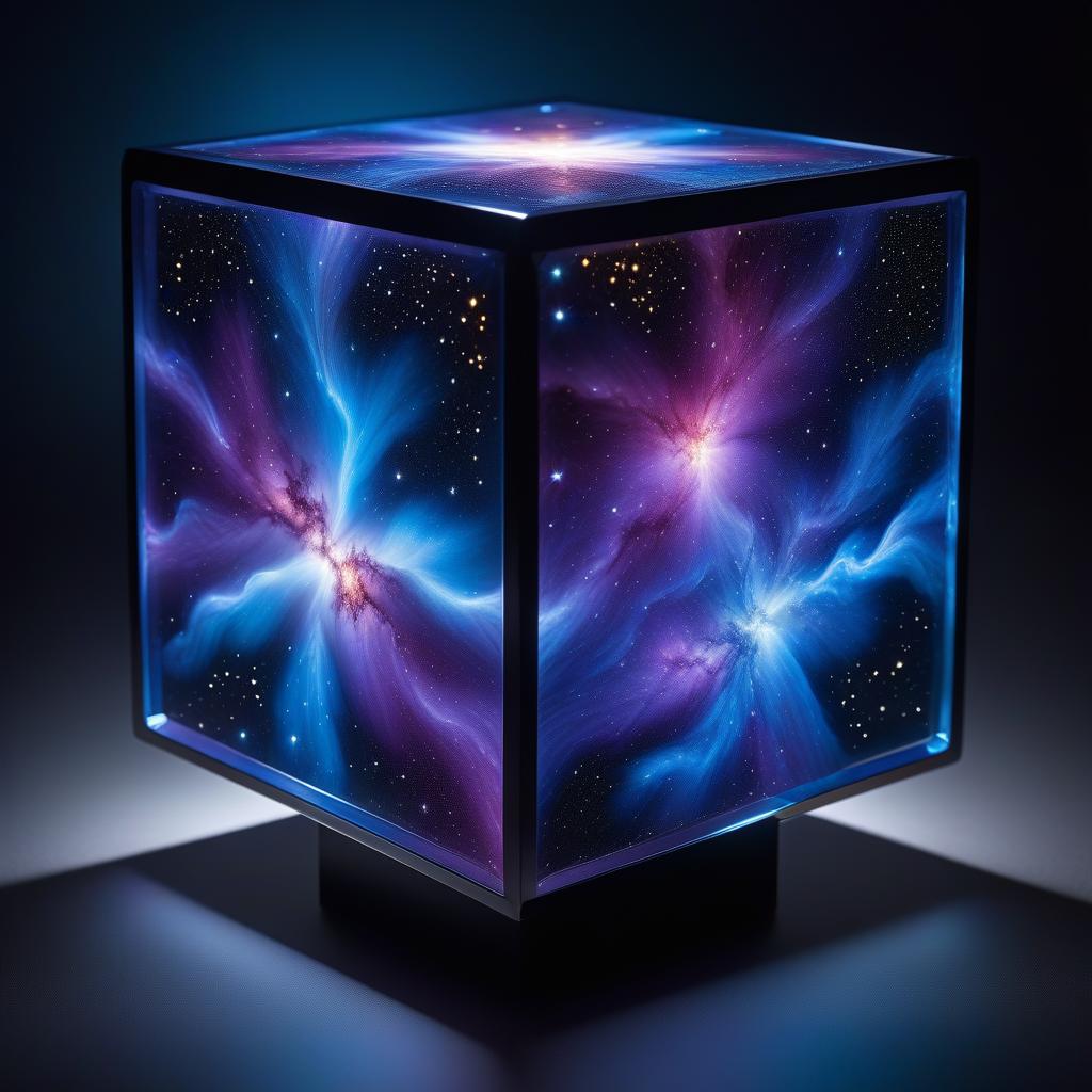  Magical realism, Kirlian photography style, tesseract cube made of epoxy resin with space inside: galaxies, stars, nebulas, luminous comets (stardust: 1.3), (milky way: 1.3). Meticulous attention to detail, creative lighting enhancing the celestial atmosphere, micro world, surrealism, best quality, HD hyperrealistic, full body, detailed clothing, highly detailed, cinematic lighting, stunningly beautiful, intricate, sharp focus, f/1. 8, 85mm, (centered image composition), (professionally color graded), ((bright soft diffused light)), volumetric fog, trending on instagram, trending on tumblr, HDR 4K, 8K