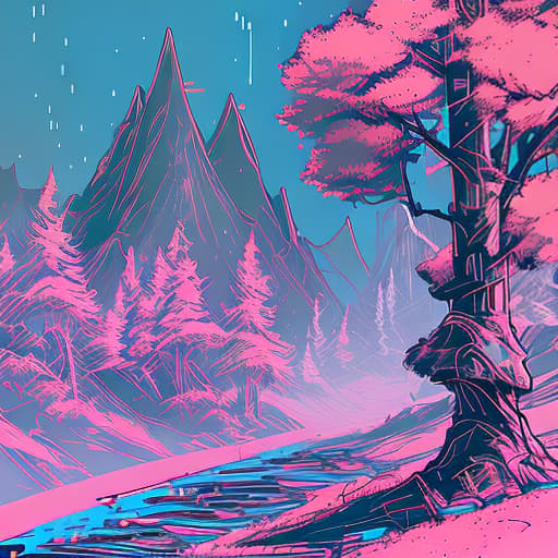 nvinkpunk Whimsical trees with mountains