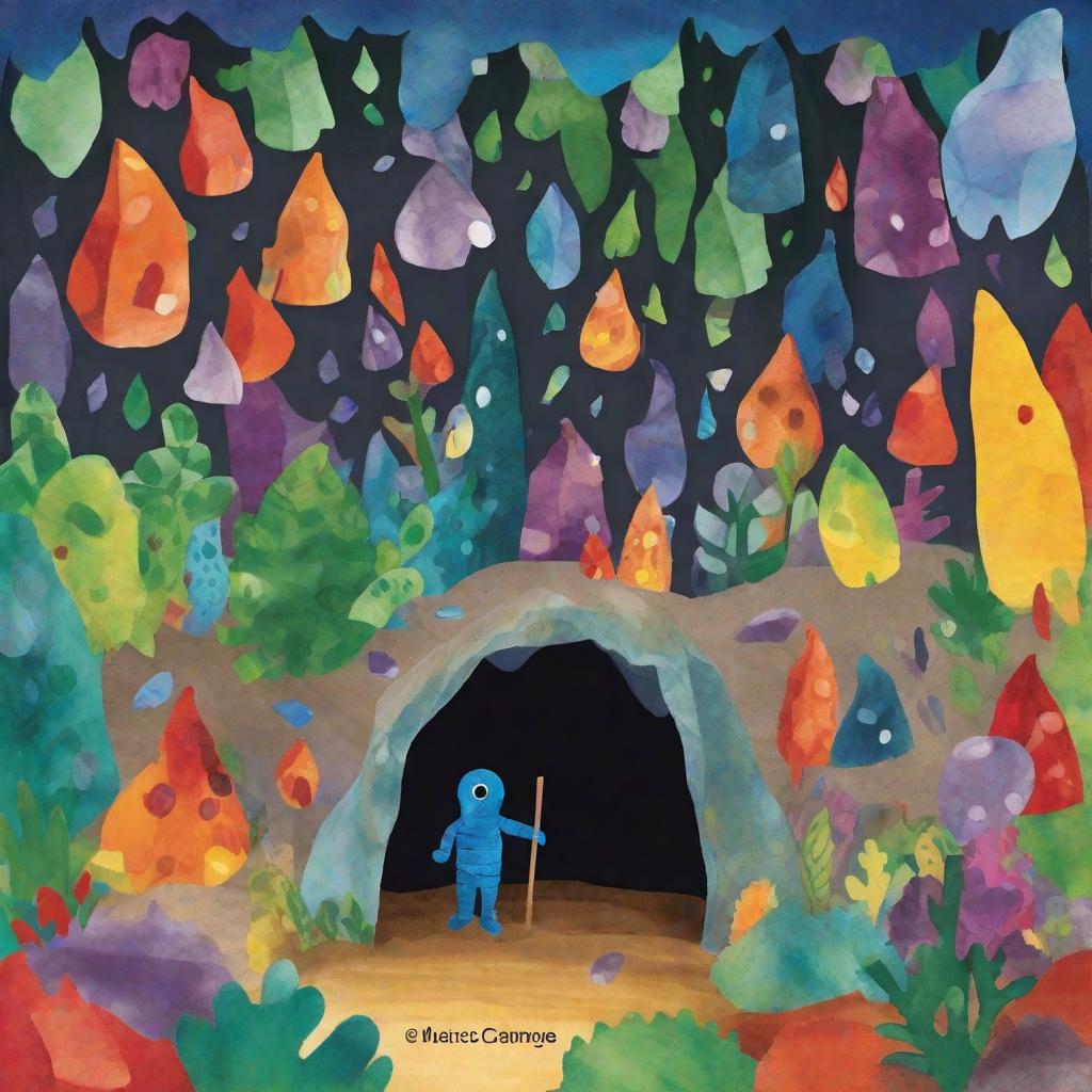  magic cave  in the style of eric carle children's story book.