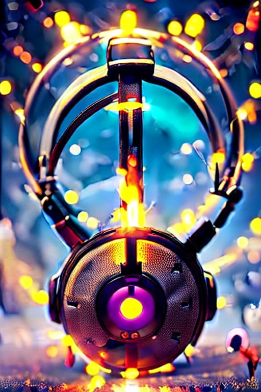 a photo of ddfusion style Design poster of a worn out tarot card with a pair of headphones in it, dynamic lighting hyperdetailed intricately detailed Splash art