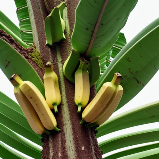  Group of bananas on a tree on a rainy day