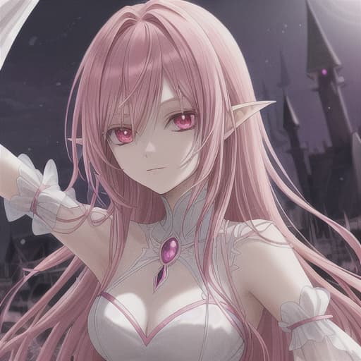  best quality ultra-detail detailed light illutration vampire pink hair anime girl