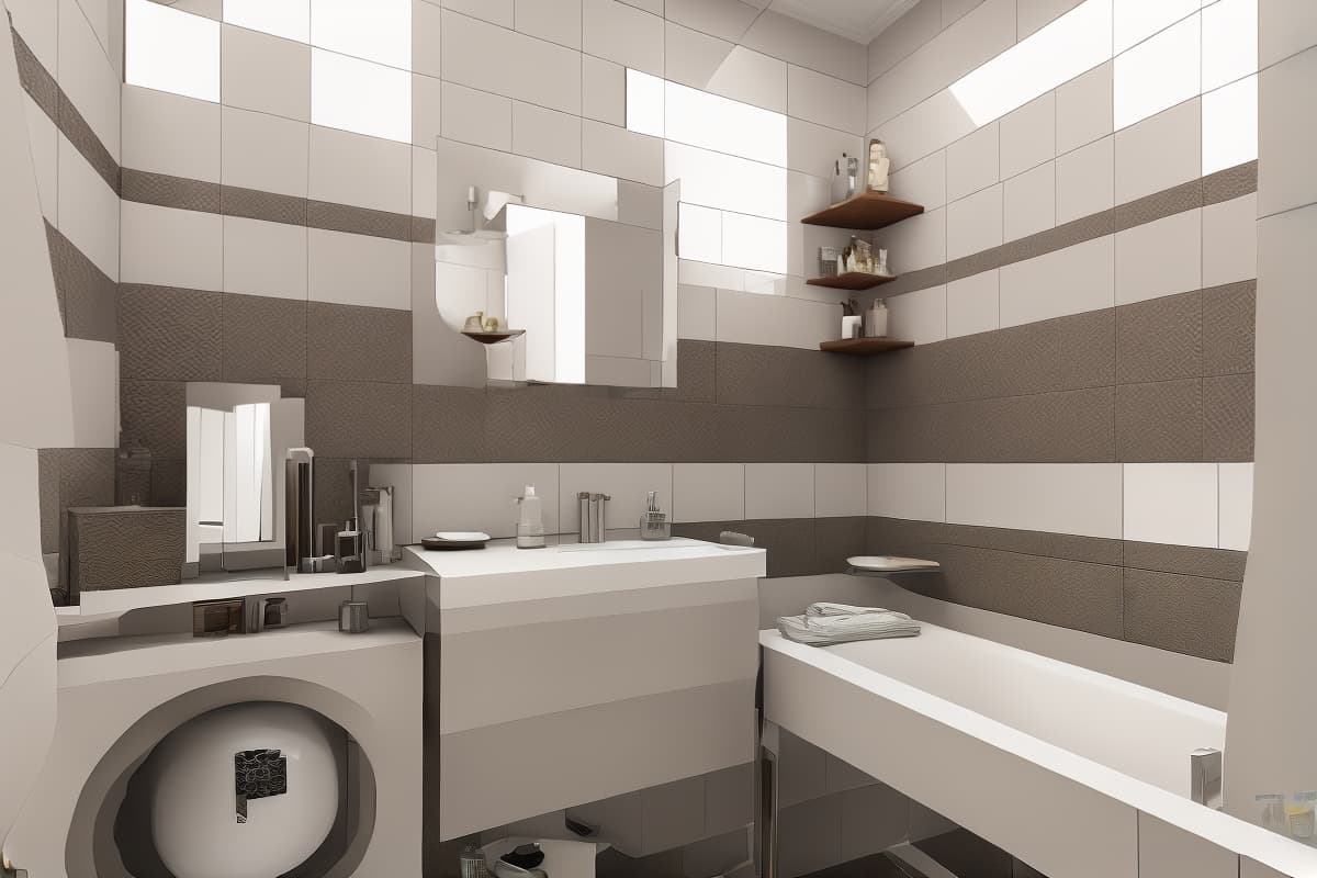  Recreate the look of a modern bathroom. The color scheme corresponds to the original, creating a cozy and inviting atmosphere. Detail, Geometry. original color, ultrarealistic photo, cinematic light, high quality, 4k HDR, 8k
