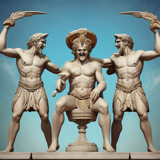  Greek Olympian gods, hysterical laughter, digital art