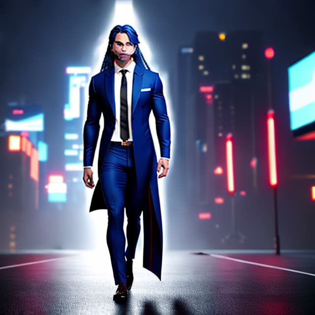  True, full -body photos, long blue hair, muscles, programmers, red tie, collapsed buildings, real people hyperrealistic, full body, detailed clothing, highly detailed, cinematic lighting, stunningly beautiful, intricate, sharp focus, f/1. 8, 85mm, (centered image composition), (professionally color graded), ((bright soft diffused light)), volumetric fog, trending on instagram, trending on tumblr, HDR 4K, 8K