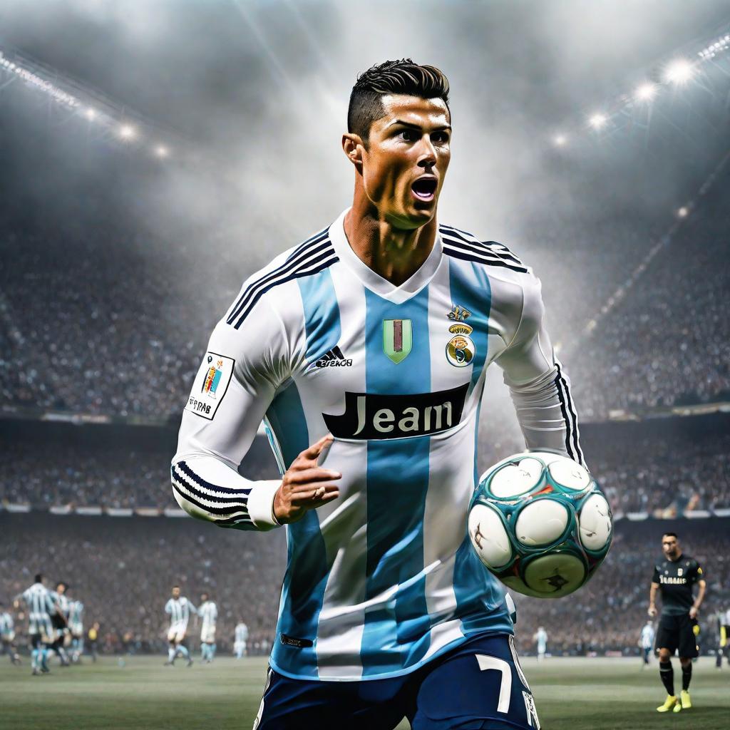  Cristiano Ronaldo humillando a todo argentina hyperrealistic, full body, detailed clothing, highly detailed, cinematic lighting, stunningly beautiful, intricate, sharp focus, f/1. 8, 85mm, (centered image composition), (professionally color graded), ((bright soft diffused light)), volumetric fog, trending on instagram, trending on tumblr, HDR 4K, 8K