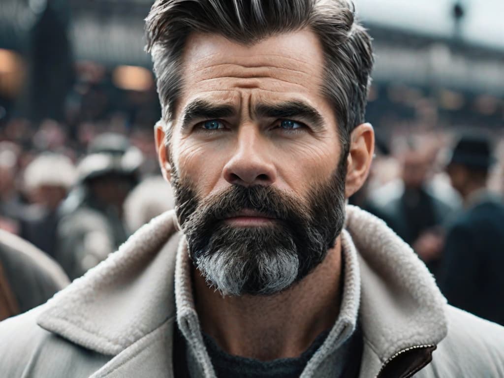  A black and white image of Chris Pine looking surprised, with his hand on his chin and a puzzled expression on his face. The background is blurred, focusing all the attention on his reaction. This image captures the essence of his surprise at the cancellation of the sequel to 'Wonder Woman 1984'.digital art, ilustration hyperrealistic, full body, detailed clothing, highly detailed, cinematic lighting, stunningly beautiful, intricate, sharp focus, f/1. 8, 85mm, (centered image composition), (professionally color graded), ((bright soft diffused light)), volumetric fog, trending on instagram, trending on tumblr, HDR 4K, 8K