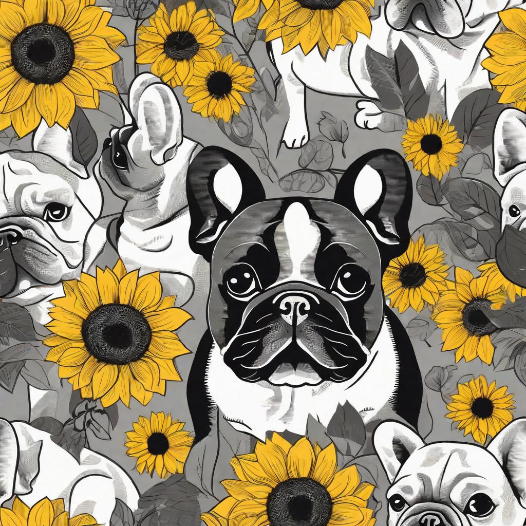  masterpiece, best quality, Black and white Cute french bulldog stunning sunflowers ,