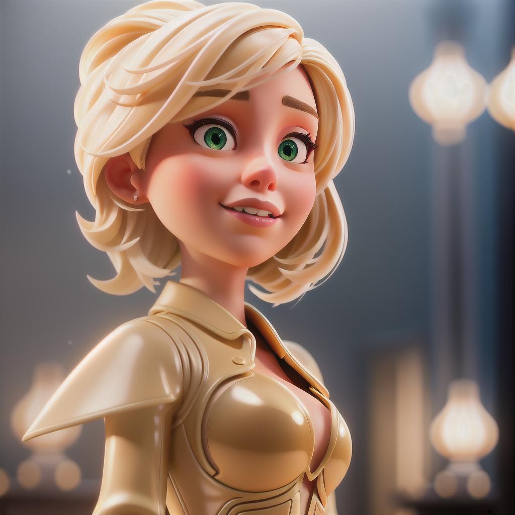  A woman with blonde short hair and latex suit hyperrealistic, full body, detailed clothing, highly detailed, cinematic lighting, stunningly beautiful, intricate, sharp focus, f/1. 8, 85mm, (centered image composition), (professionally color graded), ((bright soft diffused light)), volumetric fog, trending on instagram, trending on tumblr, HDR 4K, 8K