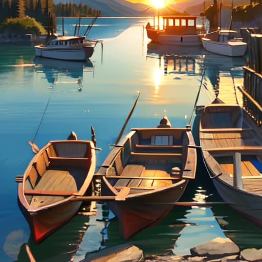  Mountains, lakes, boats, sun