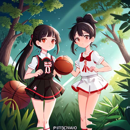  anime girl black hair bright dark brown eyes red and white basketball uniform with the number 18 and the name Nicky white and black shoes Have your hair in a medium high ponytail with two strands on the sides of your ears, have a basketball and look full body Pastel Palette, Da Vinci's Dreams, Picasso's , Sunrise Splendors, Floral Fantasy, Mystical Moonscapes, Urban Nature, Crystal Clear, Cinematic hyperrealistic, full body, detailed clothing, highly detailed, cinematic lighting, stunningly beautiful, intricate, sharp focus, f/1. 8, 85mm, (centered image composition), (professionally color graded), ((bright soft diffused light)), volumetric fog, trending on instagram, trending on tumblr, HDR 4K, 8K