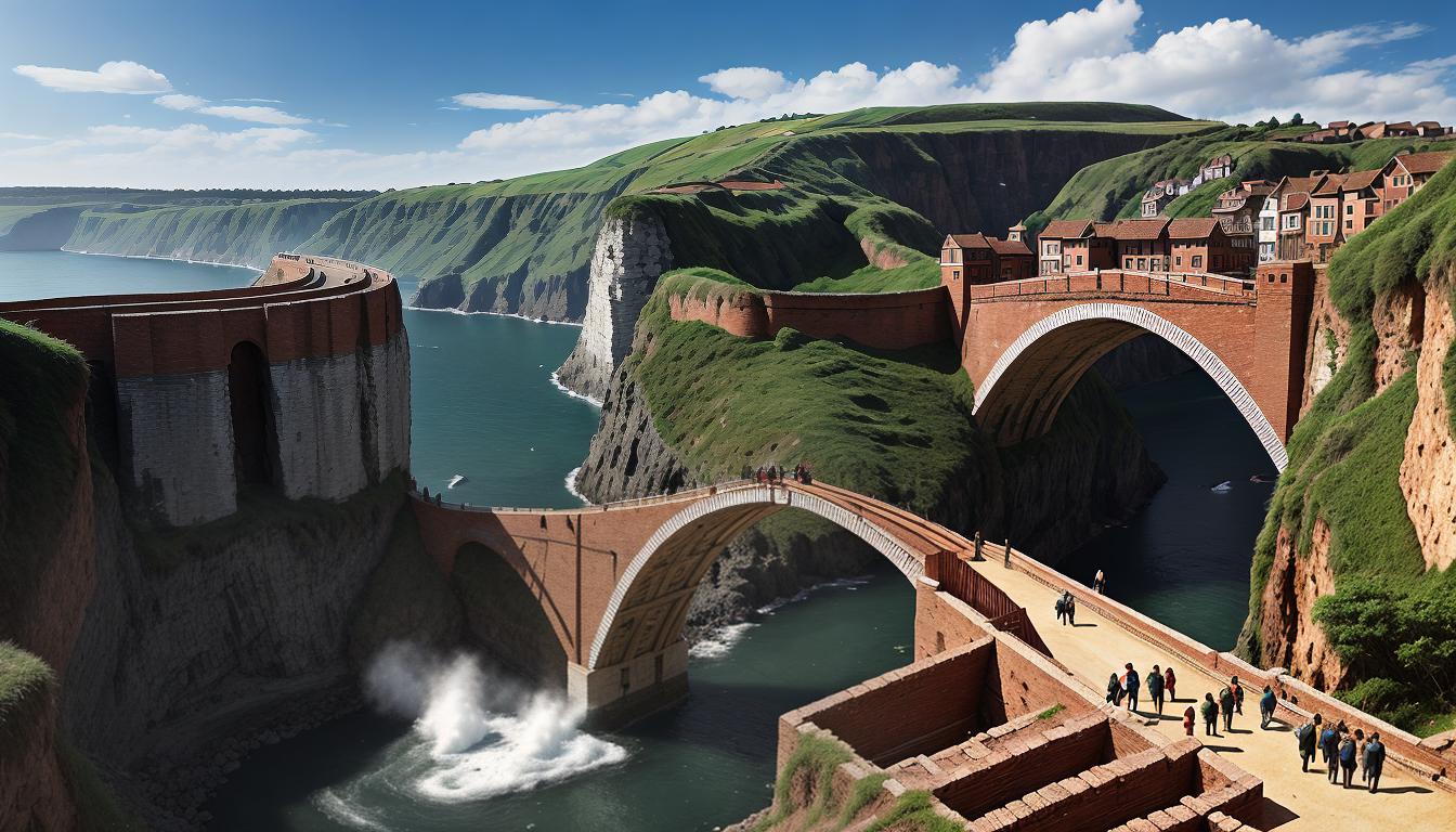  digital illustration, Creating a bridge between two cliffs with bricks of kindness, every brick precisely placed, careful construction, strategic and cooperative., looking at viewer, dynamic pose, (intricate details, masterpiece, best quality)