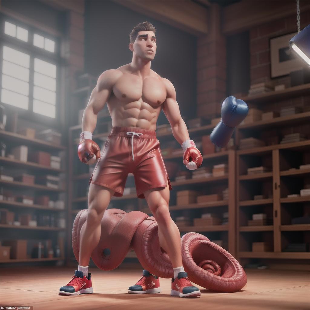  Patrick star in boxing equipment and boxing robe hyperrealistic, full body, detailed clothing, highly detailed, cinematic lighting, stunningly beautiful, intricate, sharp focus, f/1. 8, 85mm, (centered image composition), (professionally color graded), ((bright soft diffused light)), volumetric fog, trending on instagram, trending on tumblr, HDR 4K, 8K