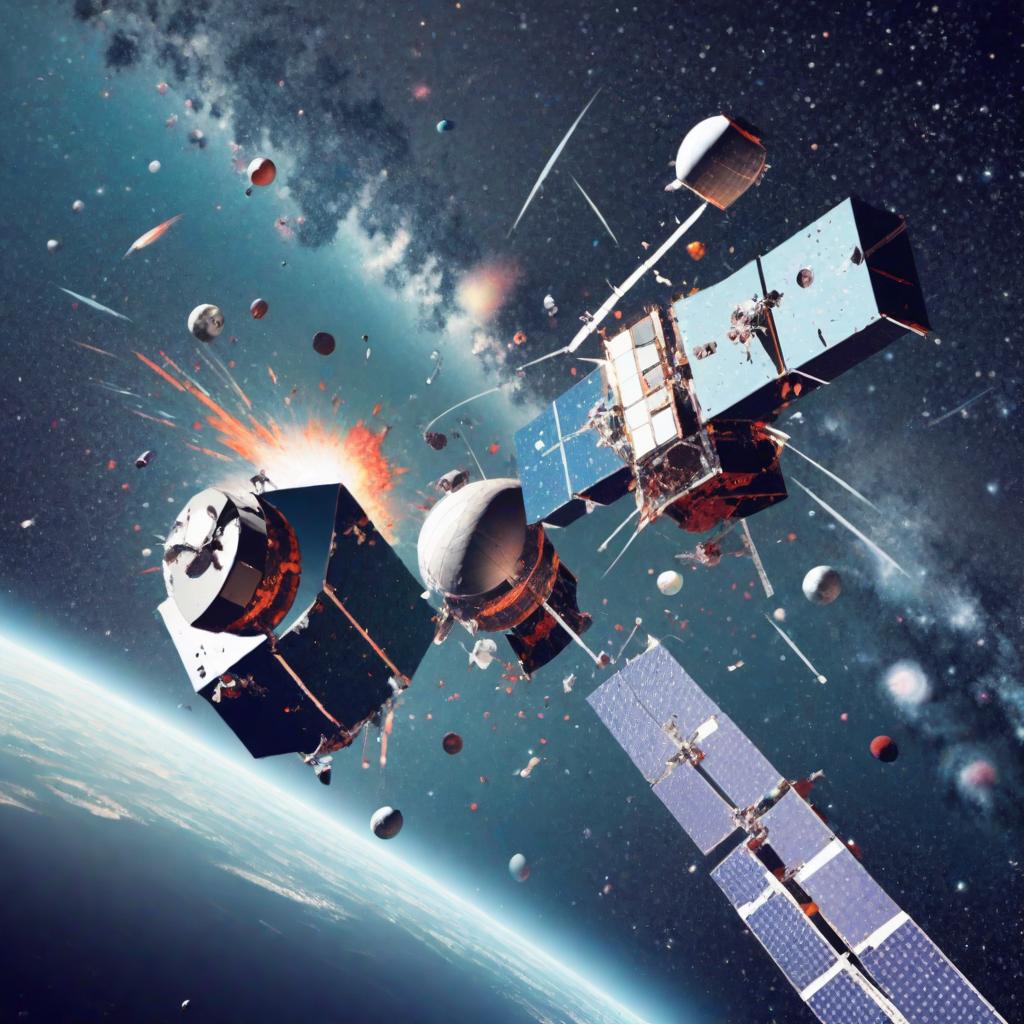  satellites colliding with each other in outer space