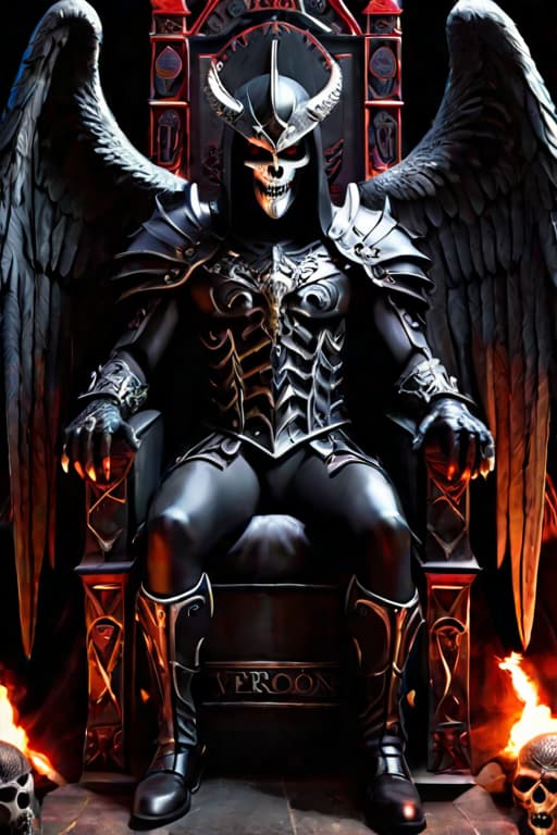  horror style: frontal lighting, inscription (error 404), black angel, demon, scary animal face instead of a face, terrible mouth, dark body art, glowing eyes, sits with one leg tucked under him, throne of bones, dark style sign with inscription, write verbatim: (error 404), epic, high detail, 8k, photorealism, dark atmosphere, coffin, candles, candelabra, chains hanging on the wall, cute, hyper detail, full HD hyperrealistic, full body, detailed clothing, highly detailed, cinematic lighting, stunningly beautiful, intricate, sharp focus, f/1. 8, 85mm, (centered image composition), (professionally color graded), ((bright soft diffused light)), volumetric fog, trending on instagram, trending on tumblr, HDR 4K, 8K