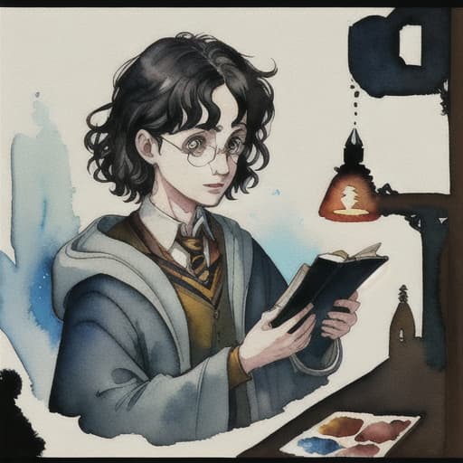  34-year-old Harry Potter scientist with watercolor paintings