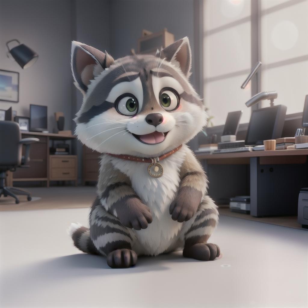  raccoon sitting in gaming chair front a computer on desktop, ((semi anthropomorphic)),(full body), tail, belly, sitting, fat, (chubby), (((white background))), solo, desktop, gaming chair, side view,  [[[clothes]]] hyperrealistic, full body, detailed clothing, highly detailed, cinematic lighting, stunningly beautiful, intricate, sharp focus, f/1. 8, 85mm, (centered image composition), (professionally color graded), ((bright soft diffused light)), volumetric fog, trending on instagram, trending on tumblr, HDR 4K, 8K