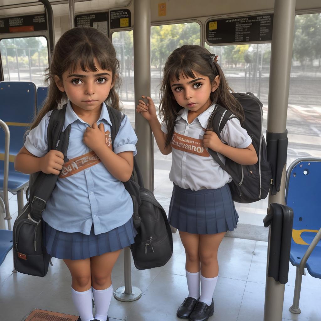  niña en calzones ,de school en la estación de buses