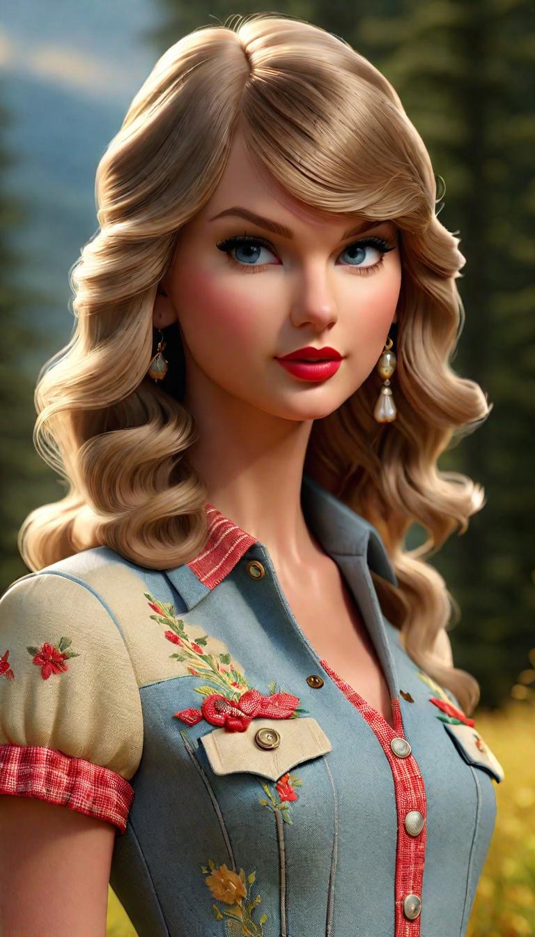  Professional 3D model of Taylor Swift as a country girl . Rendered with Octane, the model is highly detailed,dramatic lighting. hyperrealistic, full body, detailed clothing, highly detailed, cinematic lighting, stunningly beautiful, intricate, sharp focus, f/1. 8, 85mm, (centered image composition), (professionally color graded), ((bright soft diffused light)), volumetric fog, trending on instagram, trending on tumblr, HDR 4K, 8K