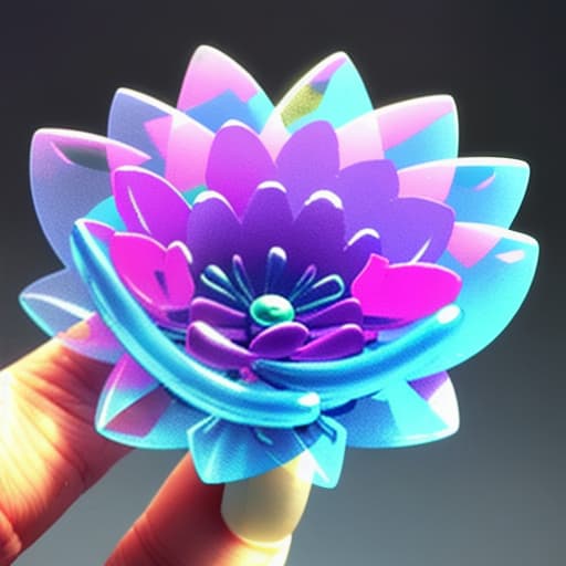  3D printed flowers sculptures. cute colorful glass flowers with long stems and tiny leaves. close up. purple background. translucent. jelly texture. translucent frosted plastic material. studio light.