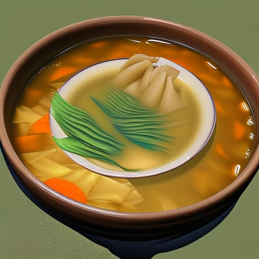  A bowl of brown soup with three shark coral fins shown swimming inside the bowl of soup