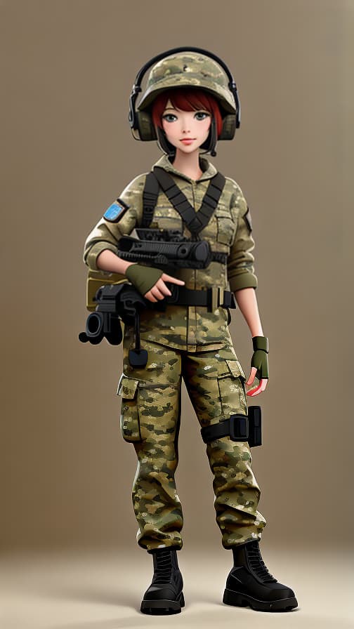  Three heads, rifle, U.S. soldier equipment, camouflage clothing, combat helicopter, girl, cute.