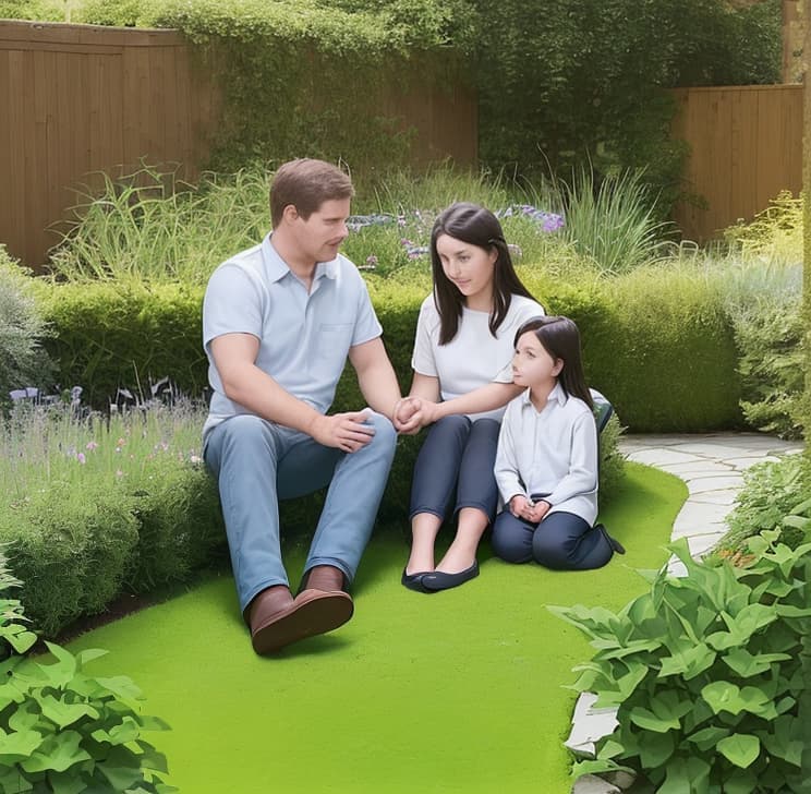  family of 4 sitting in larg garden