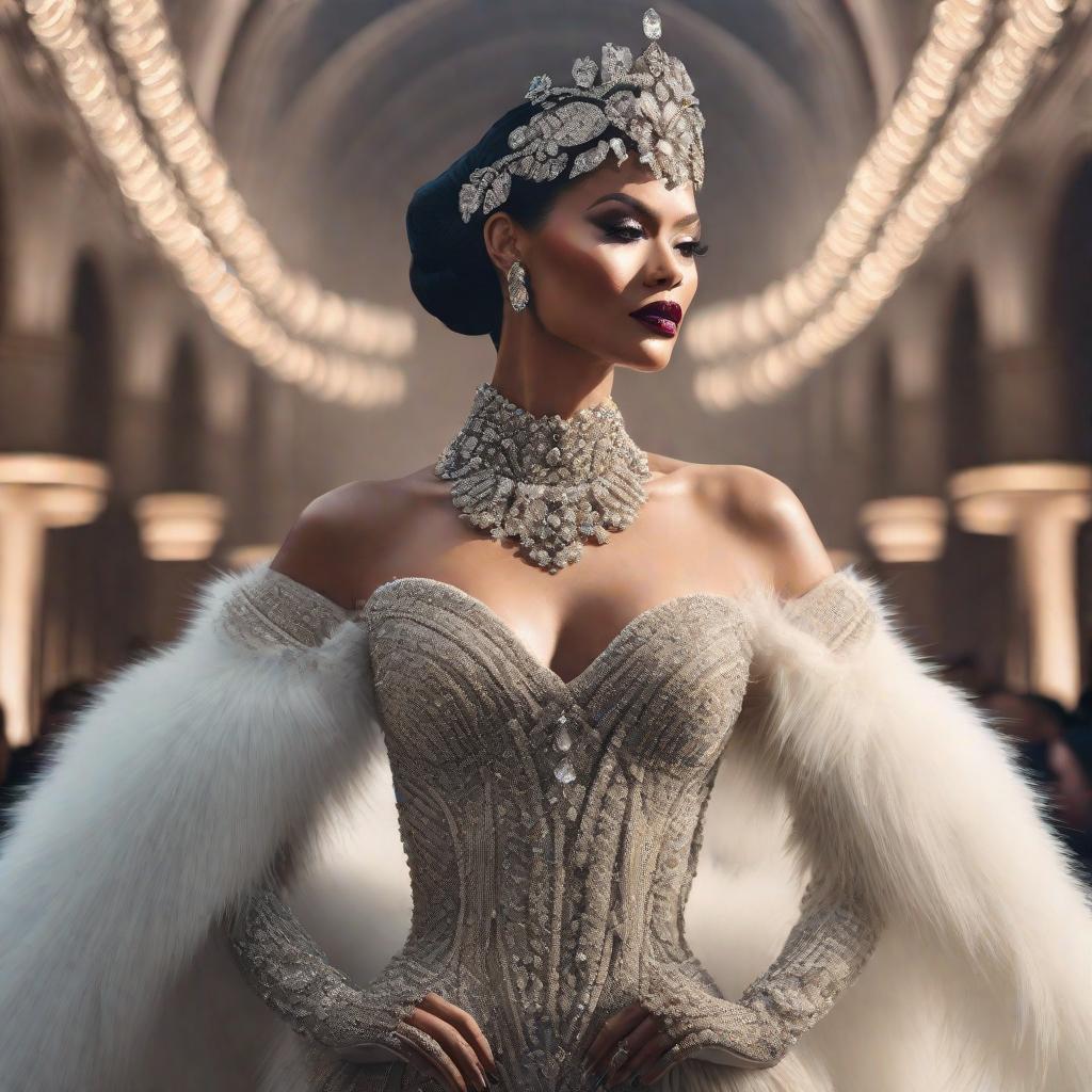  What the winter met gala would look like hyperrealistic, full body, detailed clothing, highly detailed, cinematic lighting, stunningly beautiful, intricate, sharp focus, f/1. 8, 85mm, (centered image composition), (professionally color graded), ((bright soft diffused light)), volumetric fog, trending on instagram, trending on tumblr, HDR 4K, 8K