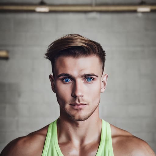 portrait+ style russian queer fitness instructor blonde very cute dude face